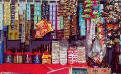 an assortment of candy on display in a store