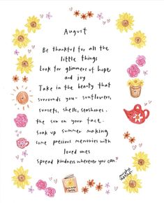 a handwritten poem with flowers and birds