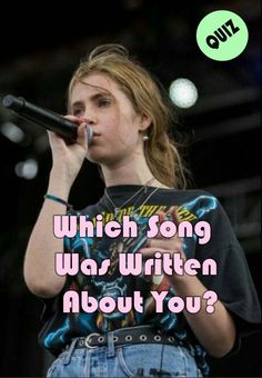 a girl singing into a microphone with the words which song was written about you?