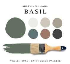 a paint brush with different shades of paint on it and the words, shewin williams basil