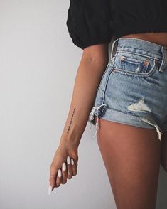 Popular Tattoos For Women, Script Tattoo Placement, Word Tattoo Placements, Small Words Tattoo, Writing Tattoos, Text Tattoo, Tattoo Script, Arm Tattoos For Women