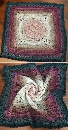 two crocheted square blankets on top of each other