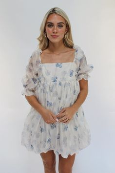 Girlhood Babydoll Dress Sofie The Label Church Dress Outfit, Aesthetic Dress Outfit, Spring Formal Dresses, Flowy Dress Short, School Dance Dresses, Aesthetic Dress, Bubble Hem, Sweetheart Dress, Summer Fabrics