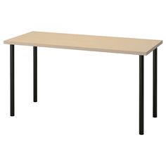 a rectangular table with black legs and a light wood top, viewed from the front