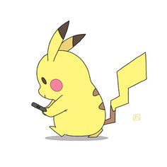 a cartoon pikachu holding a cell phone to its ear