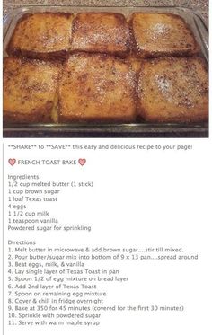 the recipe for french toast bake is shown