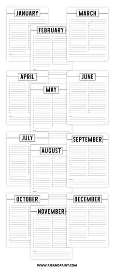 printable calendars for the month of march with months in black and white on them