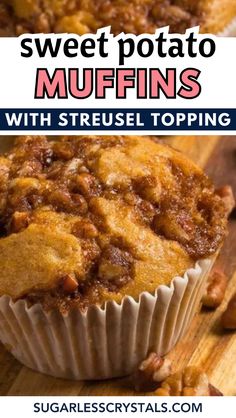 These sweet potato muffins are a delightful fall treat! Infused with real mashed sweet potatoes and crowned with a pecan streusel topping, they offer a tender, moist bite with hints of cinnamon and brown sugar. Whether for breakfast or an afternoon pick-me-up, these muffins are a seasonal favorite that's easy to make and simply irresistible. Streusel Topping For Muffins, Perfect Baked Sweet Potato, Pecan Streusel Topping, Muffins With Streusel Topping, Streusel Topping Recipe, Sweet Muffins, Sweet Potato Dishes, Potato Muffins