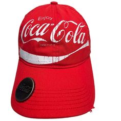 Enjoy Coca-Cola Hat Red Baseball Cap Adjustable Strapback Bottle Opener New With Tags Red Snapback Fitted Hat, Red Snapback Casual Fitted Hat, Red Casual Snapback Fitted Hat, Casual Red Fitted Cap, Red Baseball Cap With Curved Visor, Trendy Red Baseball Cap For Sports, Casual Red Snapback Baseball Cap, Casual Red Baseball Cap, Casual Red Snapback Hat