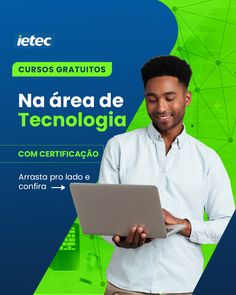 a man holding a laptop computer in his hands with the caption'na direa de tecnologia com certiacao '