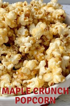 a white bowl filled with maple crunch popcorn