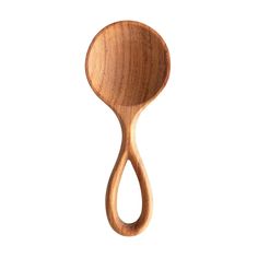 a wooden spoon with a curved handle on a white background