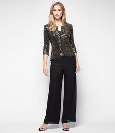 Alex Evenings Petite Silky Chiffon Pants | Dillard's Viscose Evening Trousers, Evening Viscose Trousers, Elegant Viscose Pants For Spring, Elegant Formal Viscose Bottoms, Chic Evening Pants In Viscose, Silk Evening Pants, Elegant Sequined Bottoms For Evening, Fitted Viscose Party Bottoms, Fitted Viscose Bottoms For Party