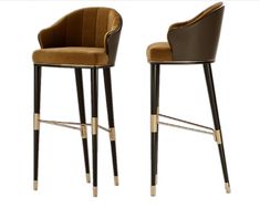 two brown and black barstools sitting next to each other