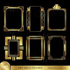 art deco frames in gold and black