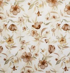 an image of a floral wallpaper with brown and beige flowers on white paper background