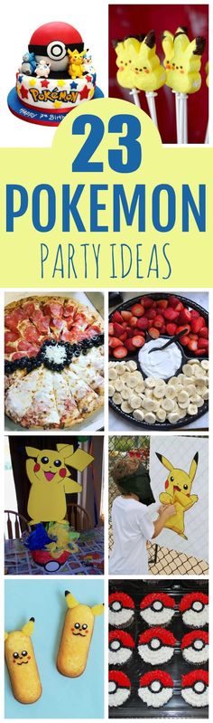 pokemon themed party ideas including cake, cupcakes and desserts