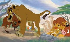 the lion king is surrounded by other animated animals