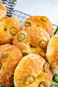 there are some breads that have been placed on a cooling rack