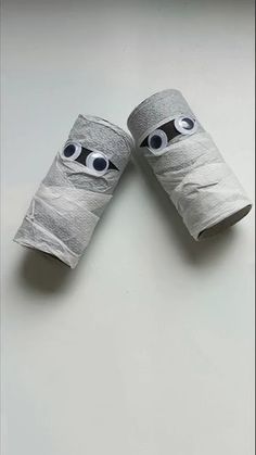 two rolls of toilet paper with googly eyes on them