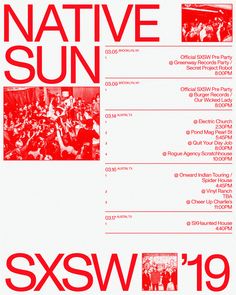 the poster for native sun's upcoming show is shown in black and white, with red