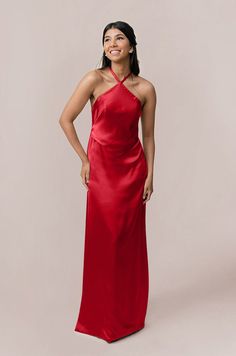 Model: Jacinth; Size: 4 Wedding Parties Colors, Bridesmaid Dress Colors, Fitted Silhouette, Halter Neckline, Satin Dress, Color Swatches, Red Poppies, Bra Cups, Orange And Purple