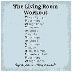 the living room workout is shown in black and white, with instructions for how to do it