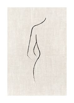 a line drawing of a woman's torso in black ink on white linen fabric