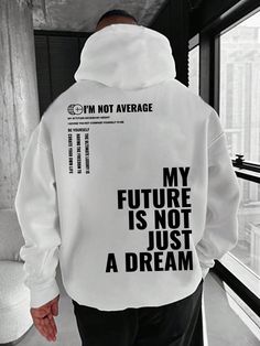 Branco Casual Collar Manga Comprida Tecido de malha Slogan  Embellished Elasticidade Baixa Urban Hoodie Design, Mens Clothing Brand Logo Ideas, Minimalist Hoodie Design, Hoodie Merch Design, Hoodie Styling Ideas, Hoodie Designs For Men, Hoodie Ideas Design, Cool Hoodies Mens, Hoodie Aesthetic Boy