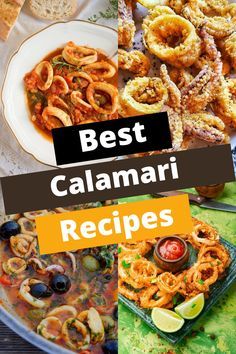 the best calamari recipes are on display in this collage, with text overlay