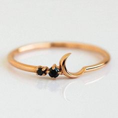 14K Gold Black Onyx Fly Me to the Moon Ring-rose Gold Moon Ring-gemstone Ring-black Onyx Moon Ring wedding Ring-stack-able Ring for Her - Etsy Rose Gold Black Diamond, Ring Rosegold, Zierlicher Ring, Simple Ring, Moon Ring, Gold Moon, Black Onyx Ring, Black Diamonds, Ring Black