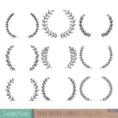 a set of hand drawn laurel wreaths