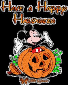 a mickey mouse pumpkin with the words have a happy halloween written in black on it