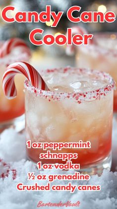 the candy cane cooler cocktail is ready to be served on christmas morning or any holiday occasion