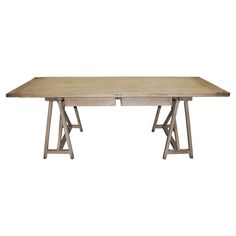 a wooden table with two legs and a rectangular top on an isolated white background,