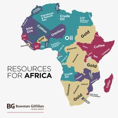 the map of africa is shown with words that read resources for africa and other countries