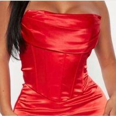 Never Worn Red Corset Top, Not Much Stretch.. Zip Closure Red Corset Top, Satin Corset Top, Red Corset, Satin Corset, Fashion Nova Tops, Wearing Red, Corset Top, Red Color, Fashion Nova