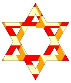 the star of david is shown in red, yellow and white