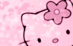 a pink hello kitty wallpaper with stars and sparkles in the background, as well as an image of a flower