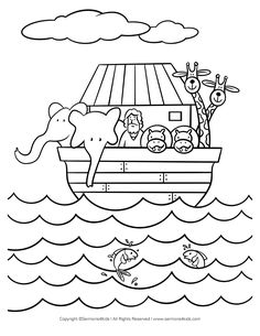 noah's ark coloring page with animals in the boat and jesus on the cross