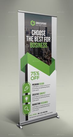 a roll up banner is shown with the words choose the best for business on it