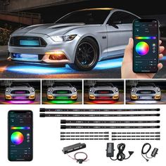 an image of a car with its lights on and the phone showing it's color changing