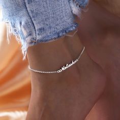 Personalize this Custom Ankle Bracelet with name of your choice, spelled out in one of our beautiful fonts. The anklet is available in Silver, RoseGold, and Gold. ** Please select font from font chart ** Metal: Stainless Steel Length: 13cm+10cm Water proof and 1 year warranty! Ankle Braclets, Name Anklet, Anklet Designs, Beautiful Fonts, Ankle Bracelet, Anklet Bracelet, Anklet Jewelry, Bracelet Silver, Ankle Bracelets