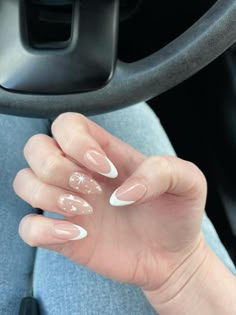 Almond french tip nails with a subtle disney touch perfect for disney brides or any disney fan Disney Wedding Nails, Almond French Tip Nails, Disney World Nails, Almond French Tip, Checkered Nails