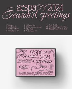 a pink and black business card with the words aespa & saasoni's greetings on it