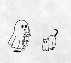 a drawing of a ghost and a cat