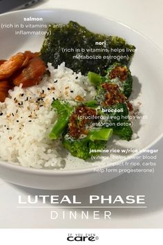 Eat the best foods your cycle. Add this to your meal plan during your luteal phase to help ease PMS and detox estrogen. Learn more about hormone balance and cycle syncing on my site, see you there! <3 Luteal Phase Dinner, Luteal Phase Food, Cycling Food, Luteal Phase, Balanced Meal Plan, Cycle Syncing, Holistic Diet, Feminine Health, Menstrual Health