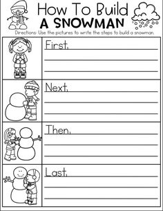 how to build a snowman worksheet with pictures and words on it for kids