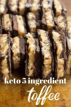 keto 5 ingredient toffe cookies stacked on top of each other with text overlay