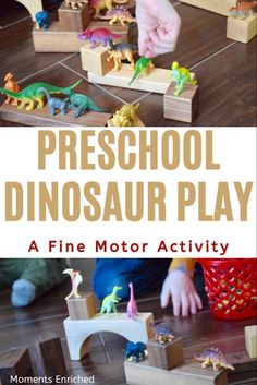 preschool dinosaur play with wooden blocks and toys